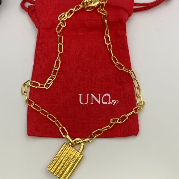 UNO de 50 MAGIC KEY NECKLACE Gold links padlock carabiner clasp - Picture 7 of 9